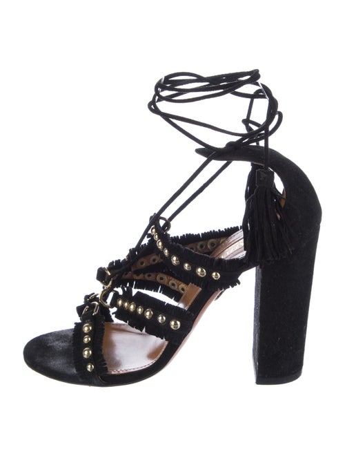 Aquazzura Suede Animal Print T-Strap Pumps