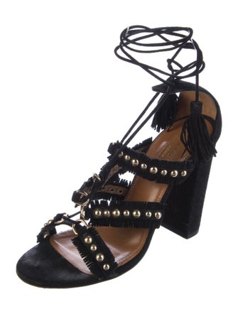 Aquazzura Suede Animal Print T-Strap Pumps