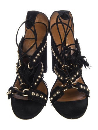 Aquazzura Suede Animal Print T-Strap Pumps