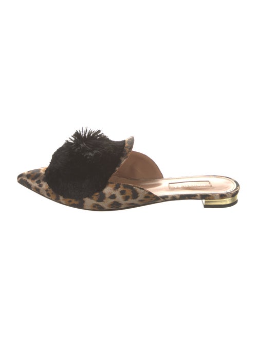Aquazzura Animal Print Pom-Pom Embellishments Mules