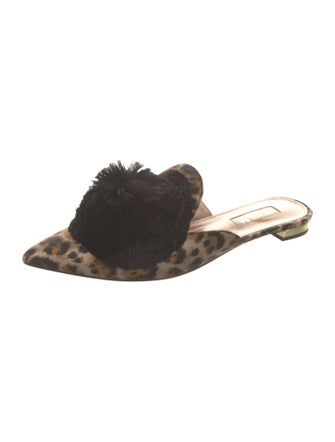 Aquazzura Animal Print Pom-Pom Embellishments Mules