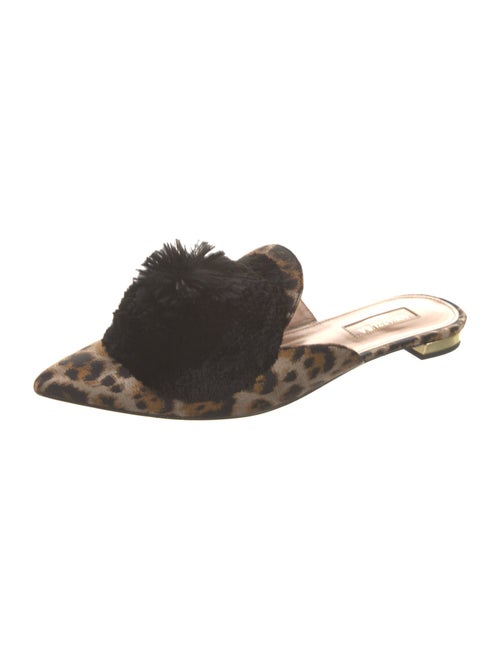 Aquazzura Animal Print Pom-Pom Embellishments Mules