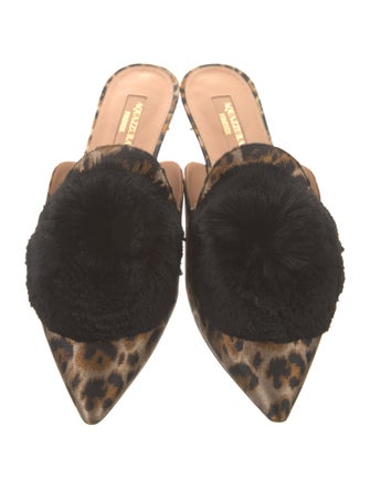 Aquazzura Animal Print Pom-Pom Embellishments Mules