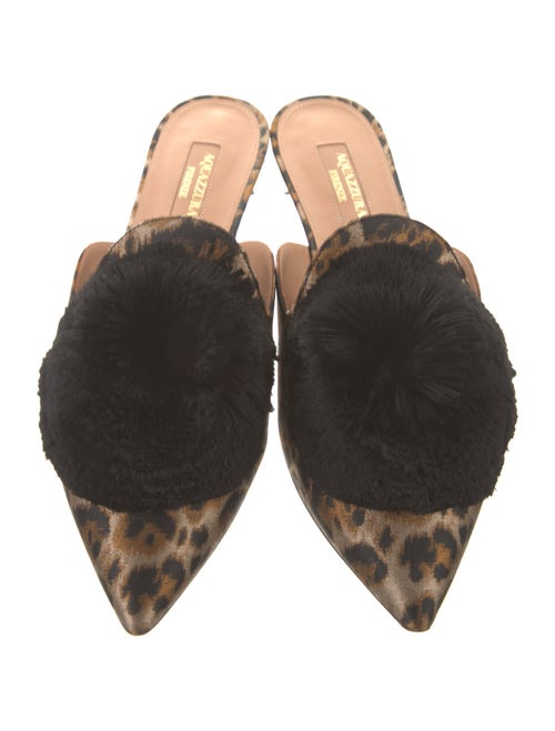Aquazzura Animal Print Pom-Pom Embellishments Mules
