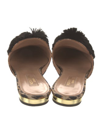 Aquazzura Animal Print Pom-Pom Embellishments Mules