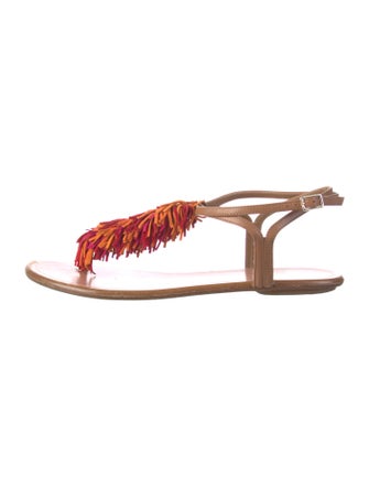Aquazzura Leather Fringe Trim Accent Sandals