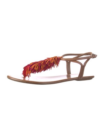 Aquazzura Leather Fringe Trim Accent Sandals