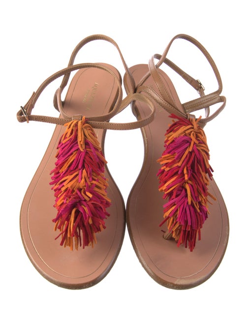 Aquazzura Leather Fringe Trim Accent Sandals