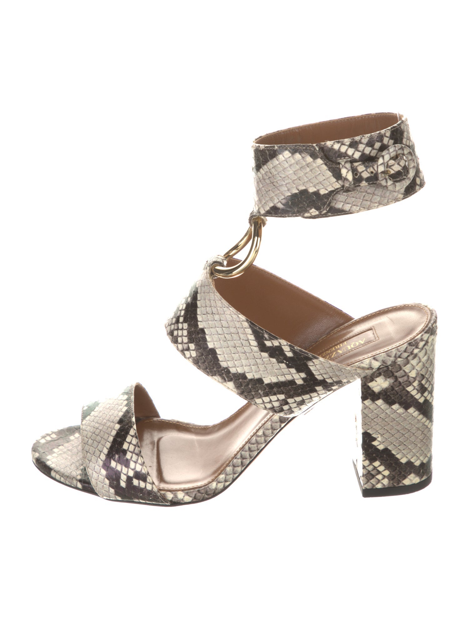 Aquazzura Embossed Leather Animal Print Sandals