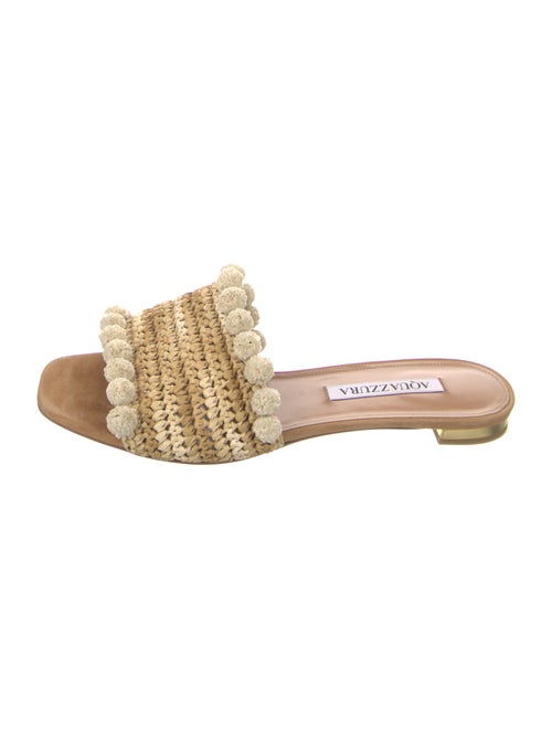Aquazzura Straw Pom-Pom Embellishments Slides