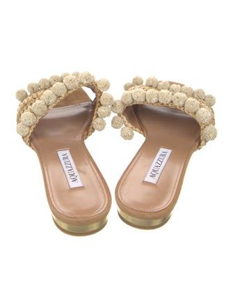 Aquazzura Straw Pom-Pom Embellishments Slides