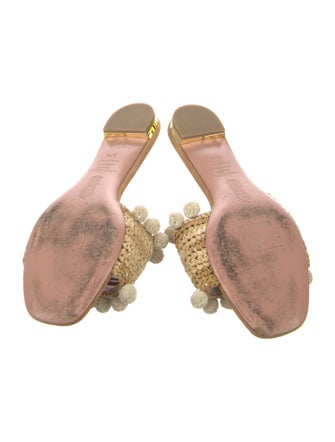 Aquazzura Straw Pom-Pom Embellishments Slides