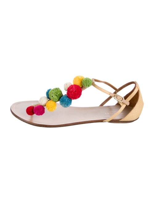 Aquazzura Raffia Colorblock Pattern T-Strap Sandals