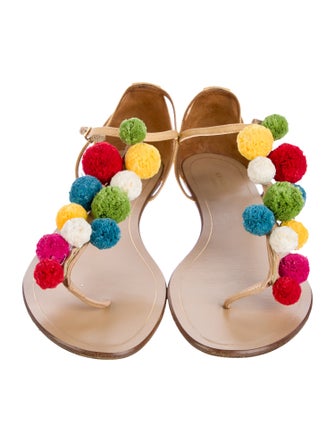 Aquazzura Raffia Colorblock Pattern T-Strap Sandals