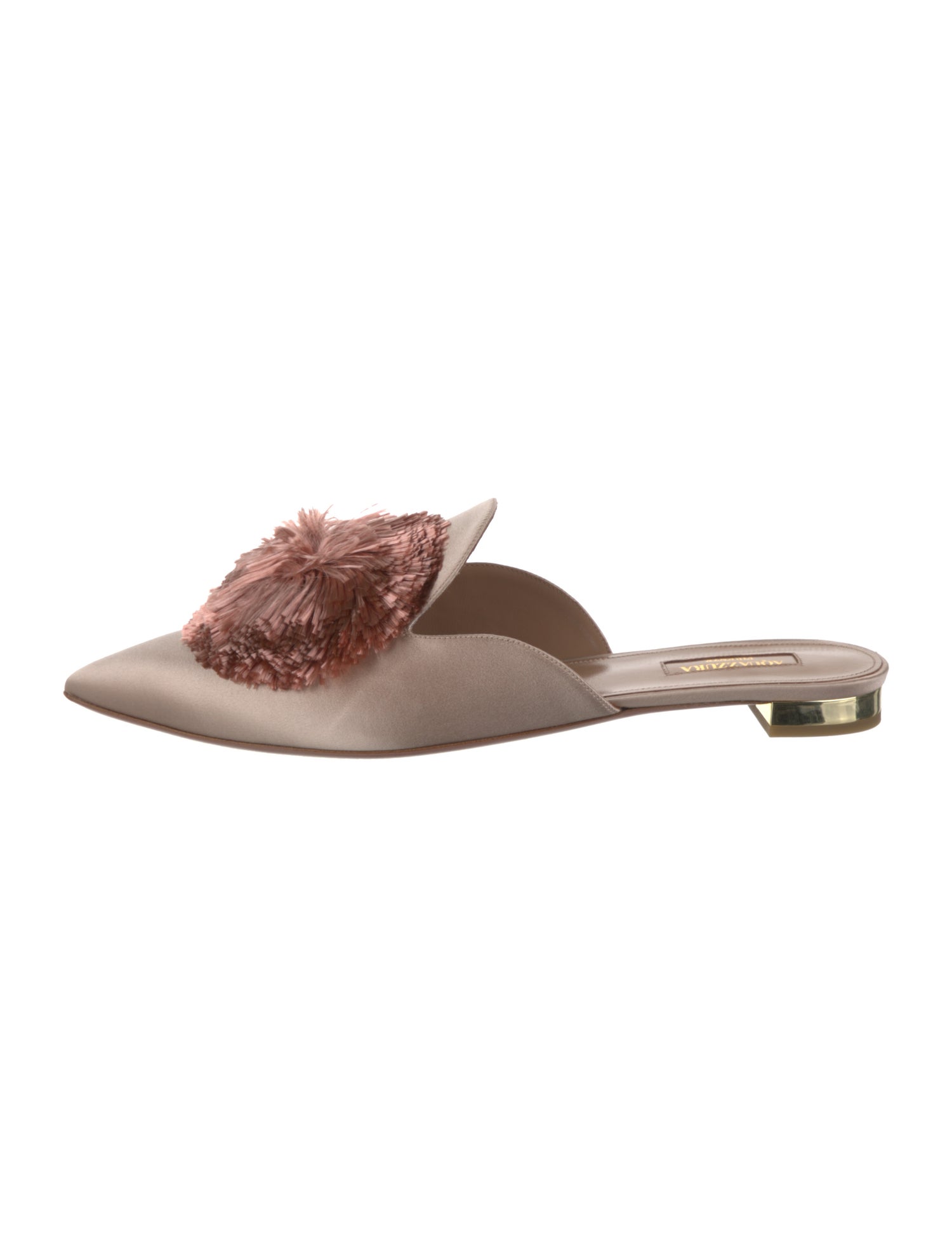 Aquazzura Satin Pom-Pom Embellishments Mules w/ Tags