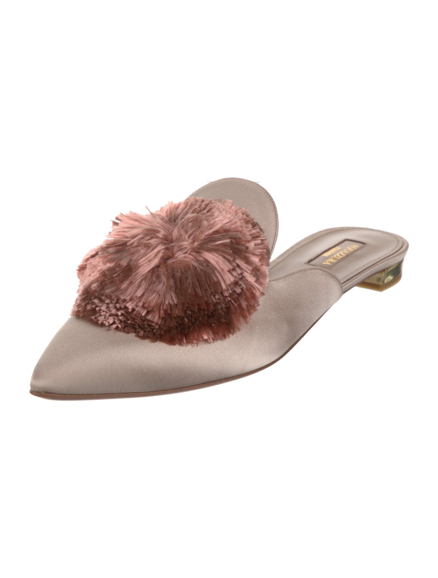 Aquazzura Satin Pom-Pom Embellishments Mules w/ Tags