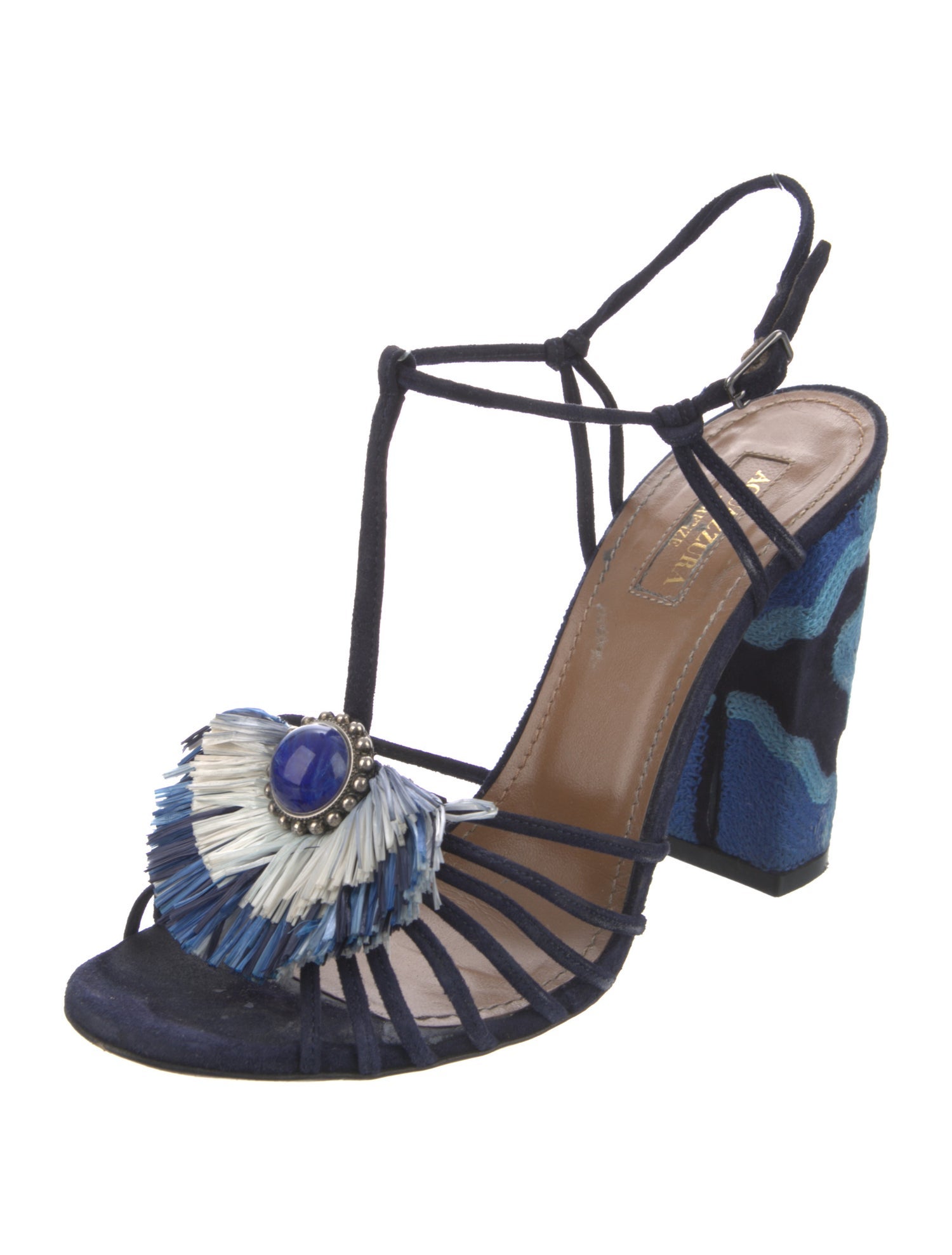 Aquazzura Suede Printed T-Strap Sandals