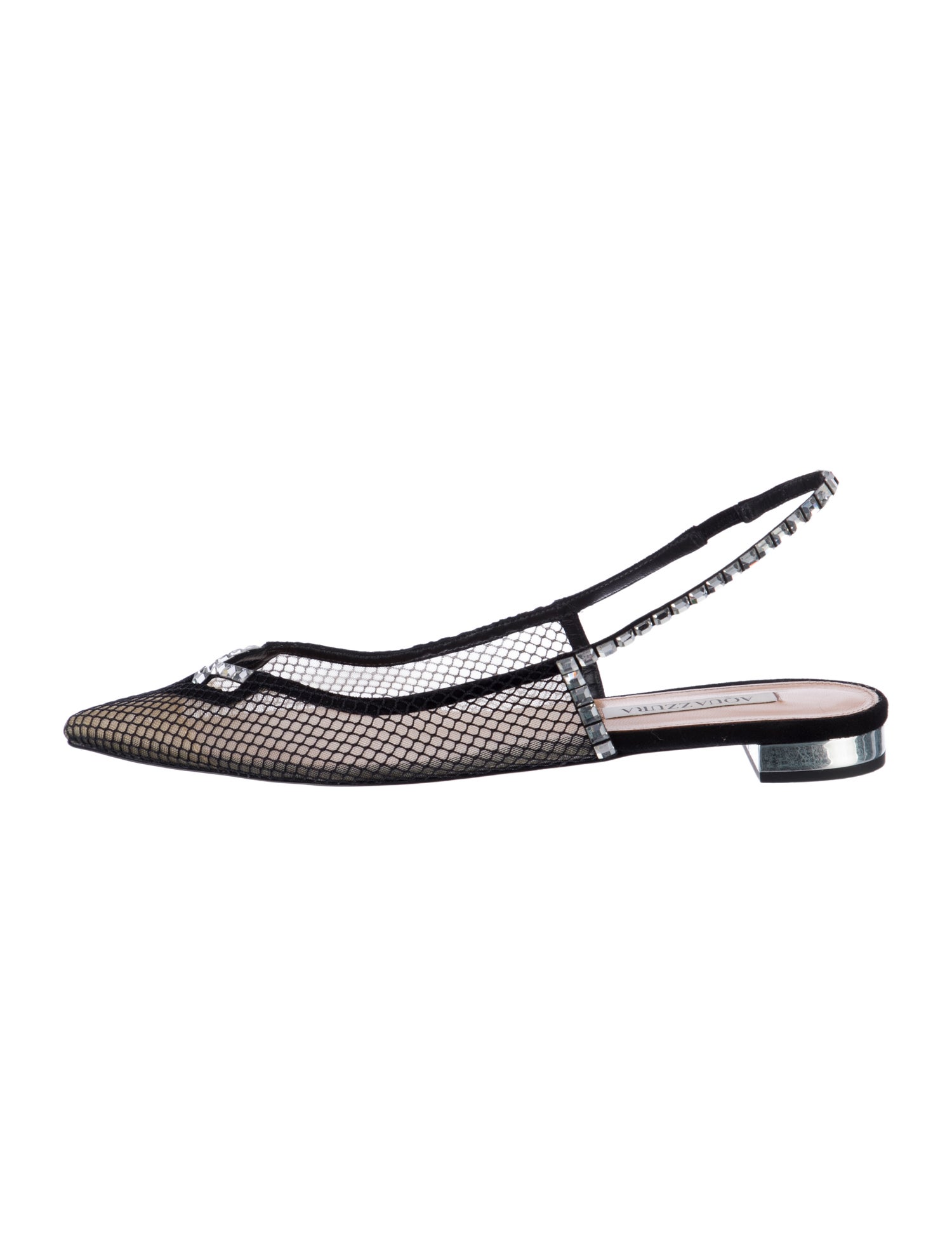Aquazzura Leather Mesh Accents Slingback Flats