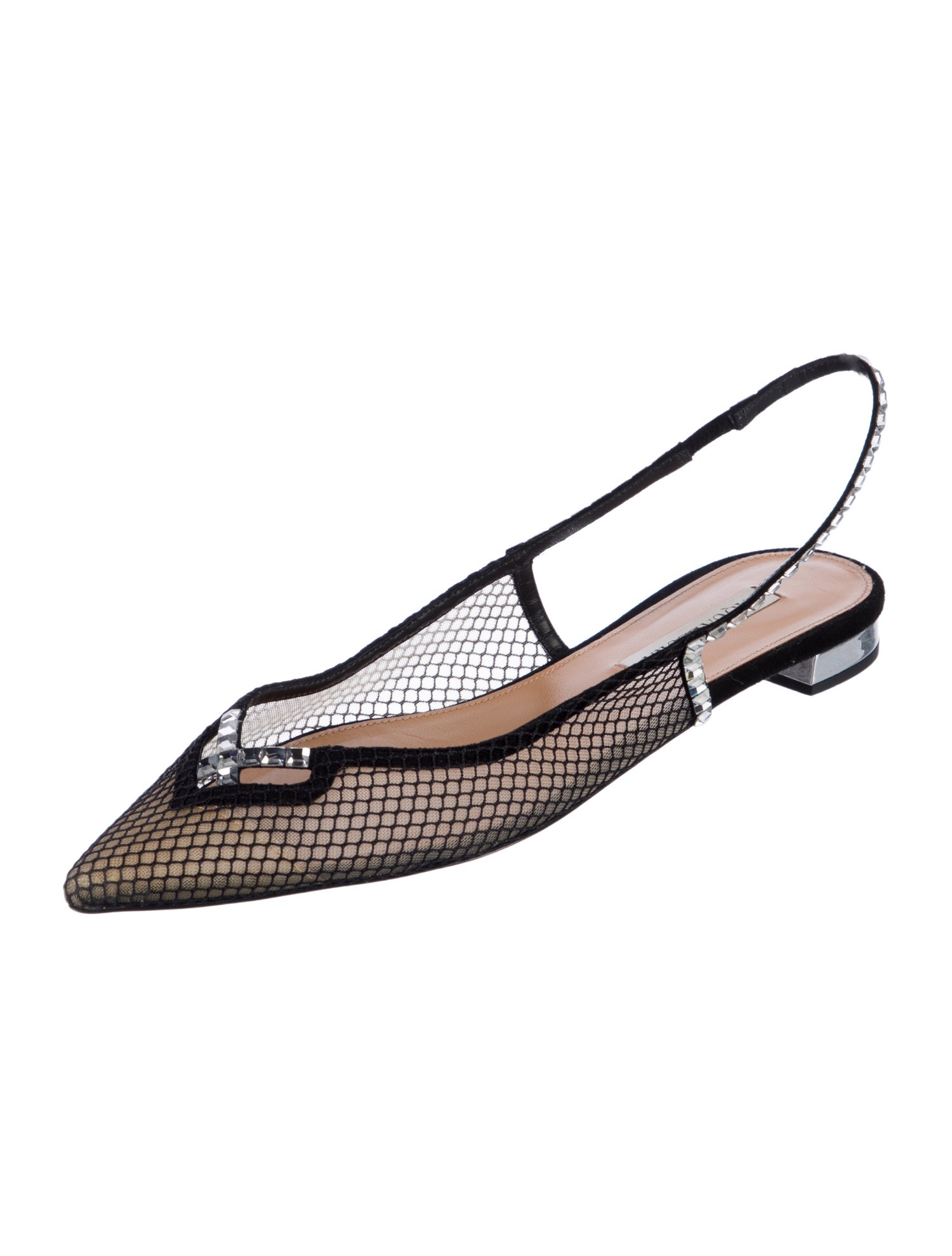 Aquazzura Leather Mesh Accents Slingback Flats