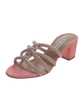 Aquazzura Leather Crystal Embellishments Slides