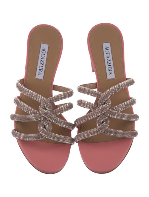 Aquazzura Leather Crystal Embellishments Slides
