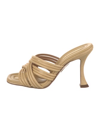 Aquazzura Raffia Leather Trim Embellishment Slides