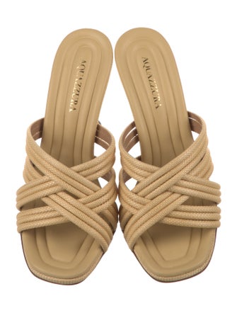 Aquazzura Raffia Leather Trim Embellishment Slides