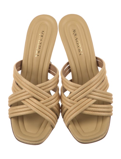 Aquazzura Raffia Leather Trim Embellishment Slides