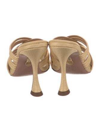 Aquazzura Raffia Leather Trim Embellishment Slides