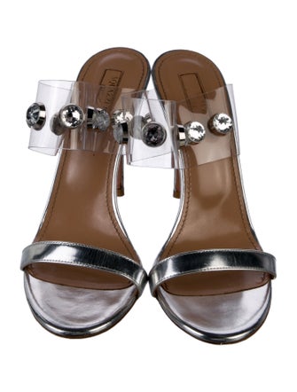 Aquazzura Leather Crystal Embellishments Slides