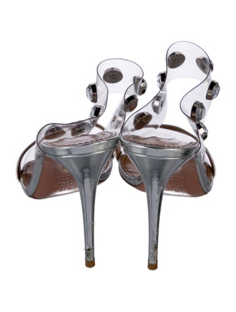 Aquazzura Leather Crystal Embellishments Slides