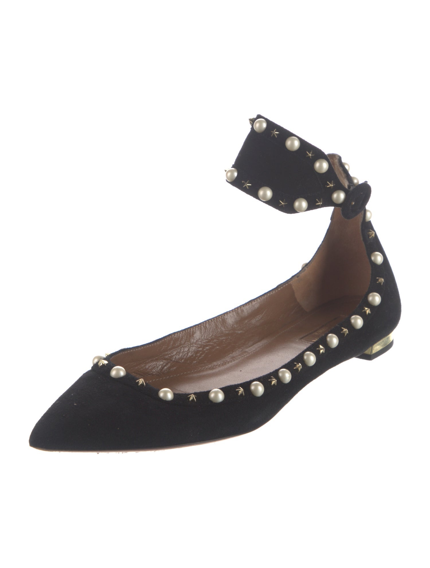 Aquazzura Faux Pearl Accents Suede Ballet Flats