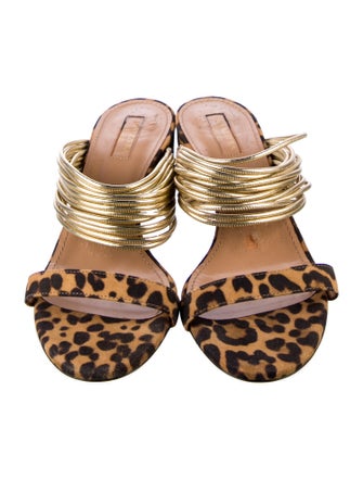 Aquazzura Suede Animal Print Slides