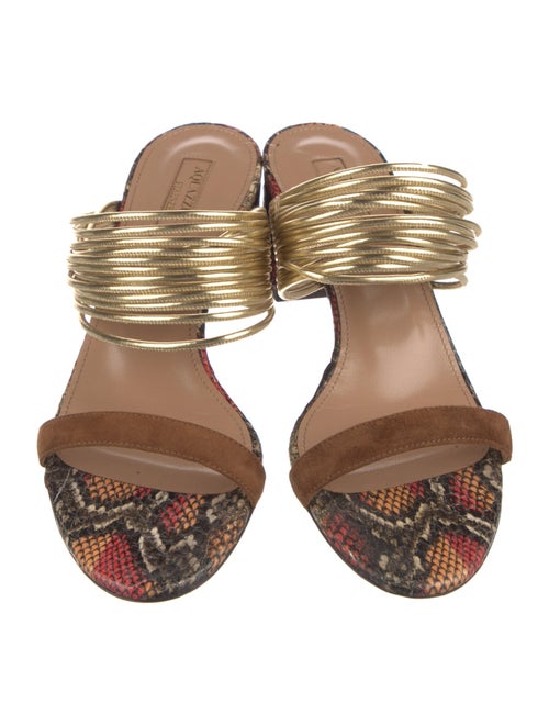Aquazzura Leather Animal Print Slides