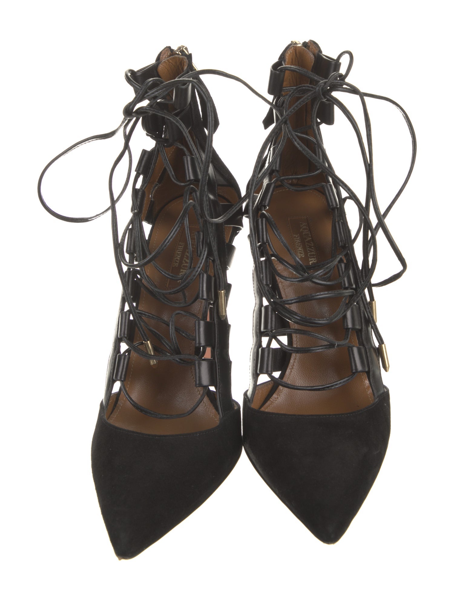 Aquazzura Suede Leather Trim Embellishment Pumps