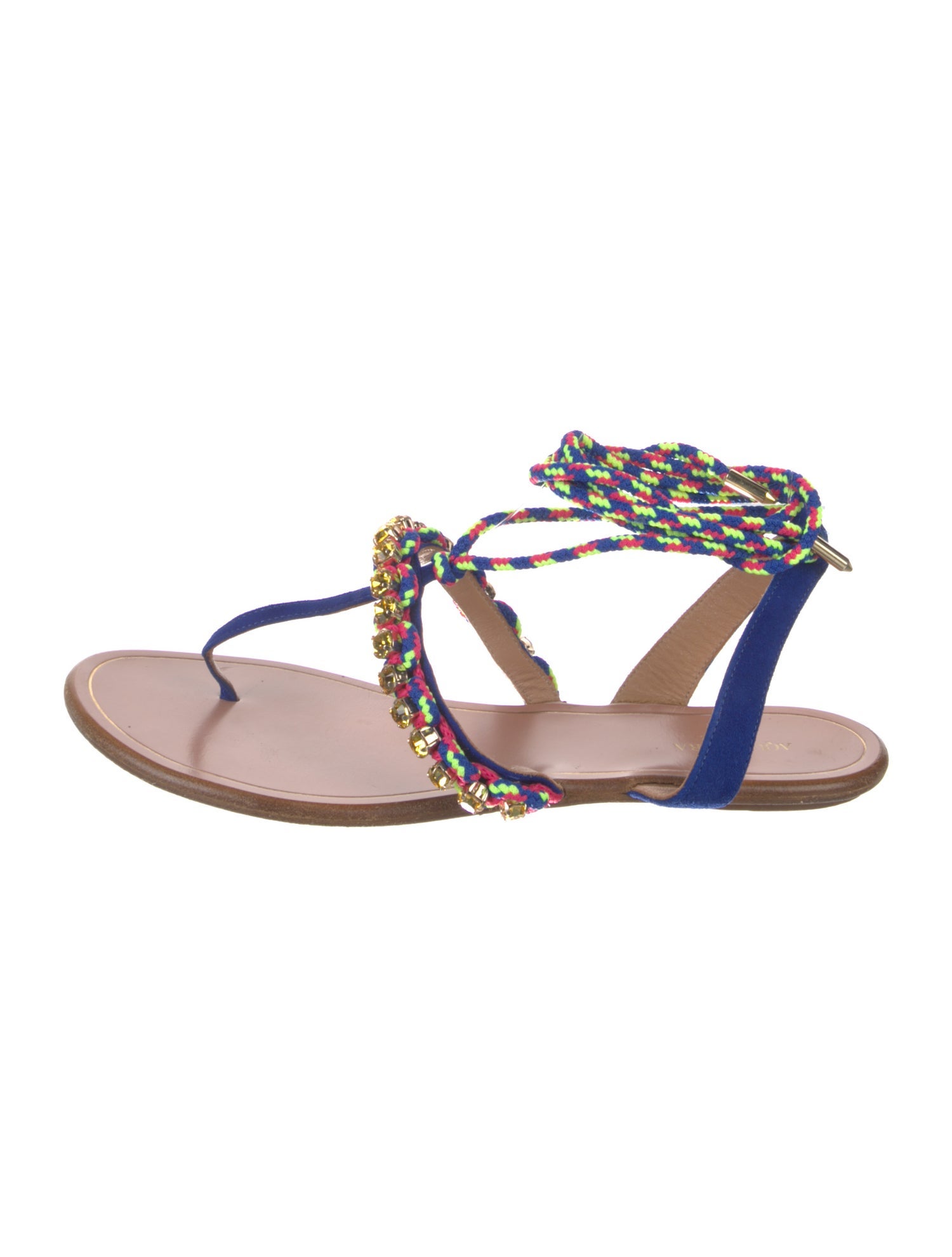 Aquazzura Suede Crystal Embellishments T-Strap Sandals