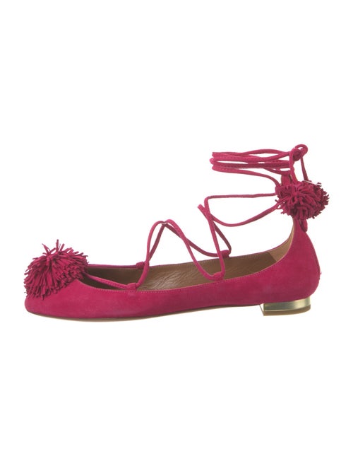 Aquazzura Suede Pom-Pom Embellishments Flats