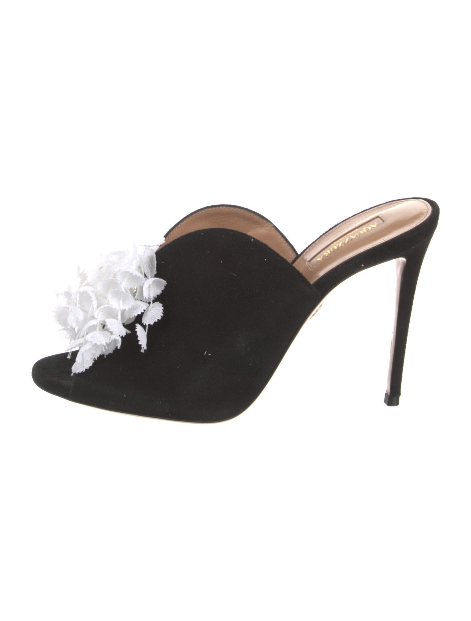 Aquazzura Suede Ruffle Embellishment Slides