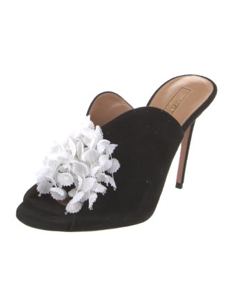 Aquazzura Suede Ruffle Embellishment Slides