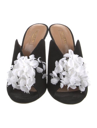 Aquazzura Suede Ruffle Embellishment Slides