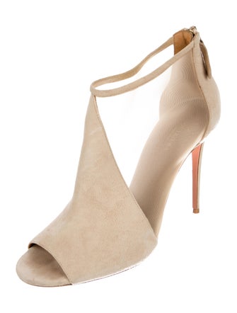 Aquazzura Suede Mesh Accents T-Strap Sandals