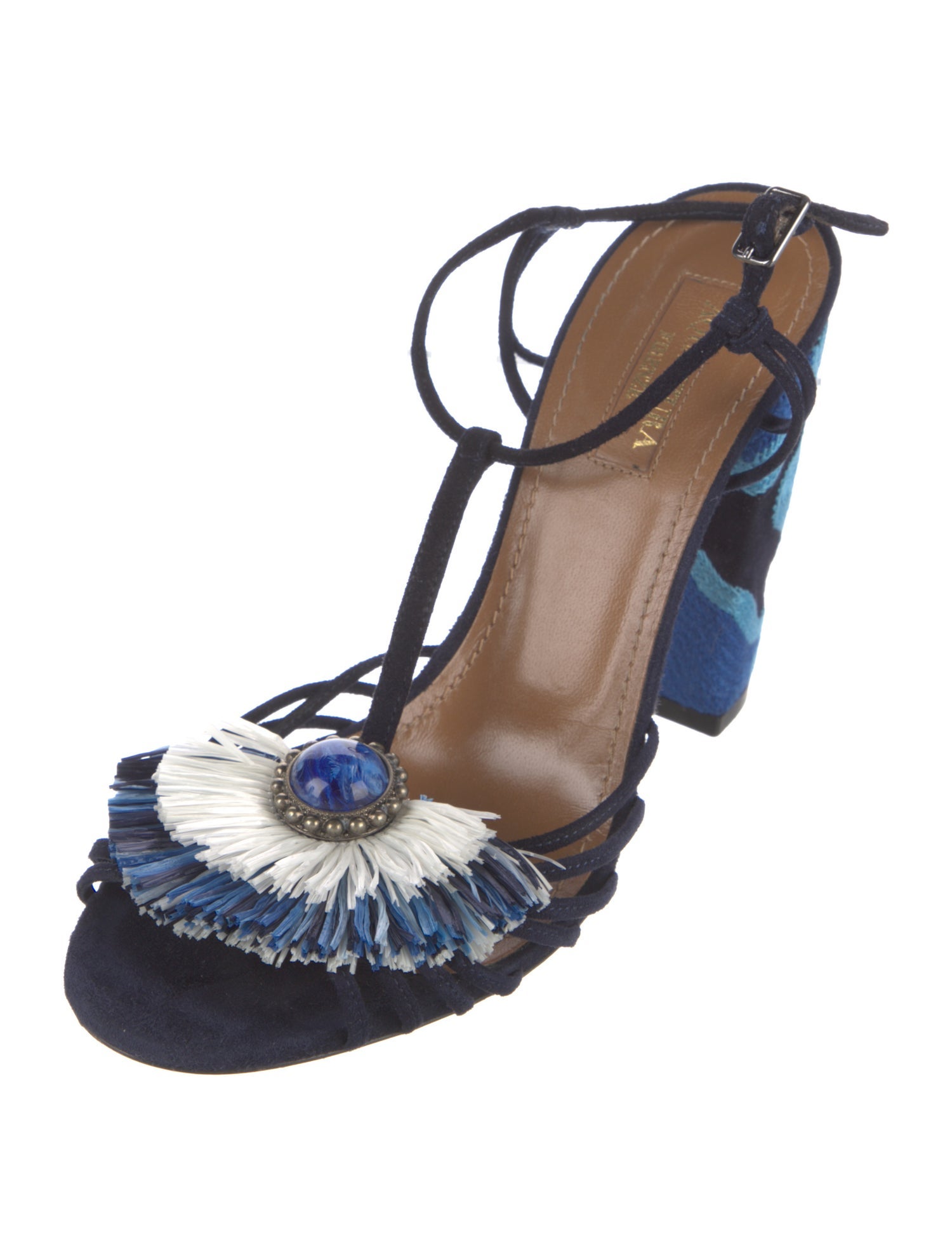 Aquazzura Suede Patterned T-Strap Sandals