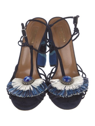 Aquazzura Suede Patterned T-Strap Sandals