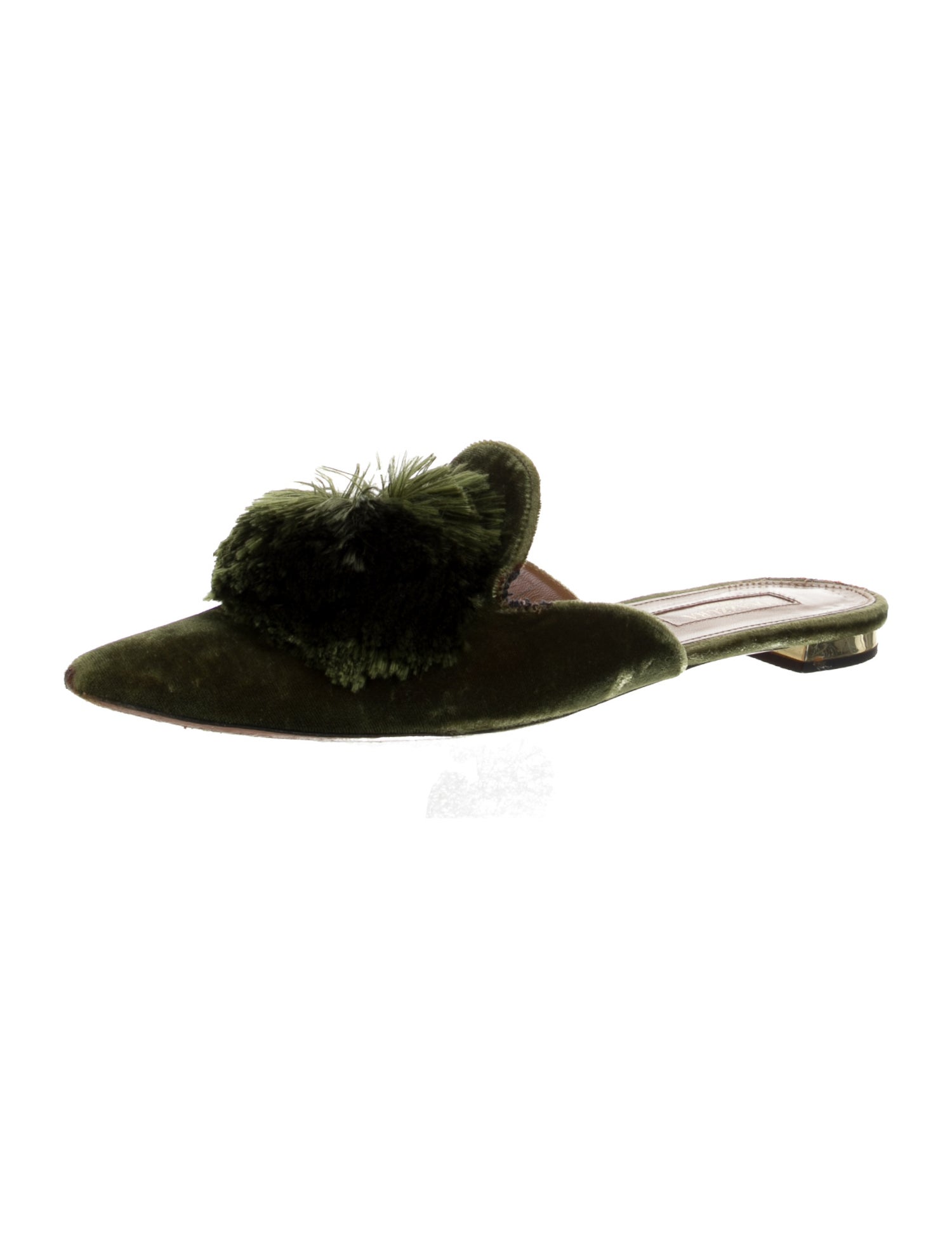 Aquazzura Velvet Pom-Pom Embellishments Mules