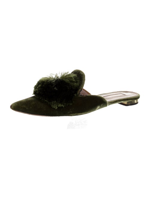 Aquazzura Velvet Pom-Pom Embellishments Mules