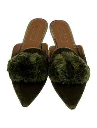 Aquazzura Velvet Pom-Pom Embellishments Mules