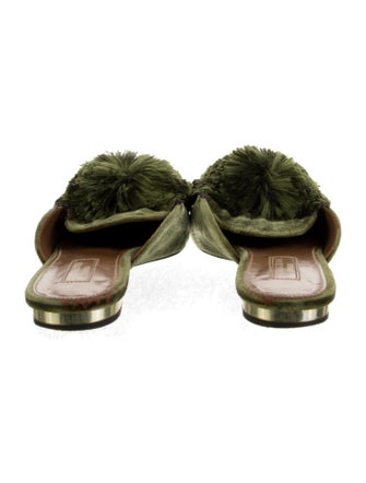 Aquazzura Velvet Pom-Pom Embellishments Mules