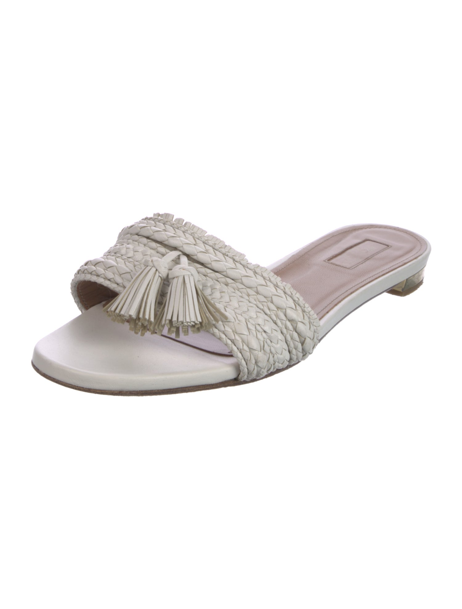 Aquazzura Leather Tassel Accents Slides