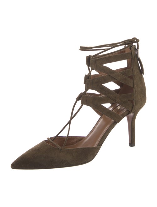 Aquazzura Suede Cutout Accent T-Strap Pumps