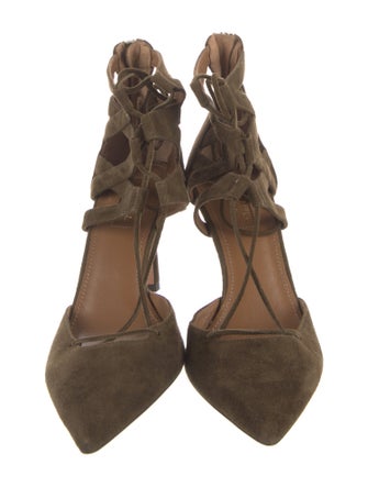 Aquazzura Suede Cutout Accent T-Strap Pumps